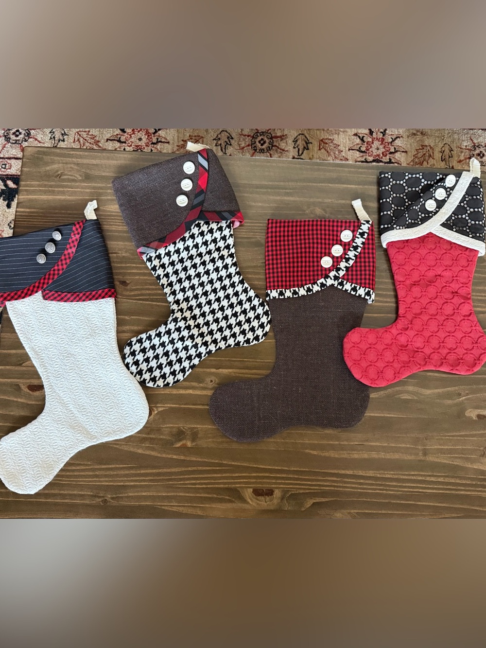 Set of 4 Handmade Unique Holiday Christmas Stockings.